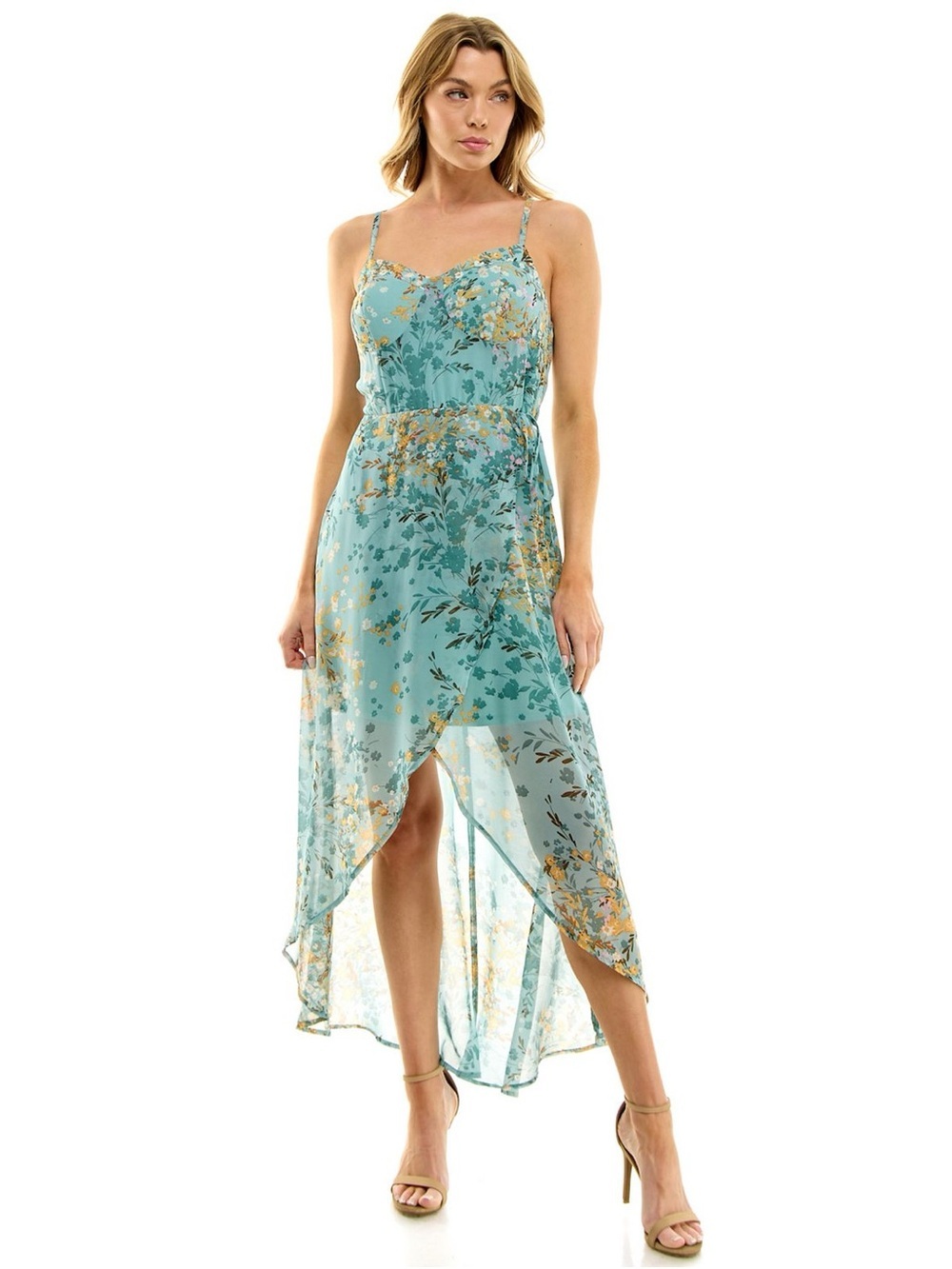Lily Rose junior Aqua Floral High-Low Slip Dress size L